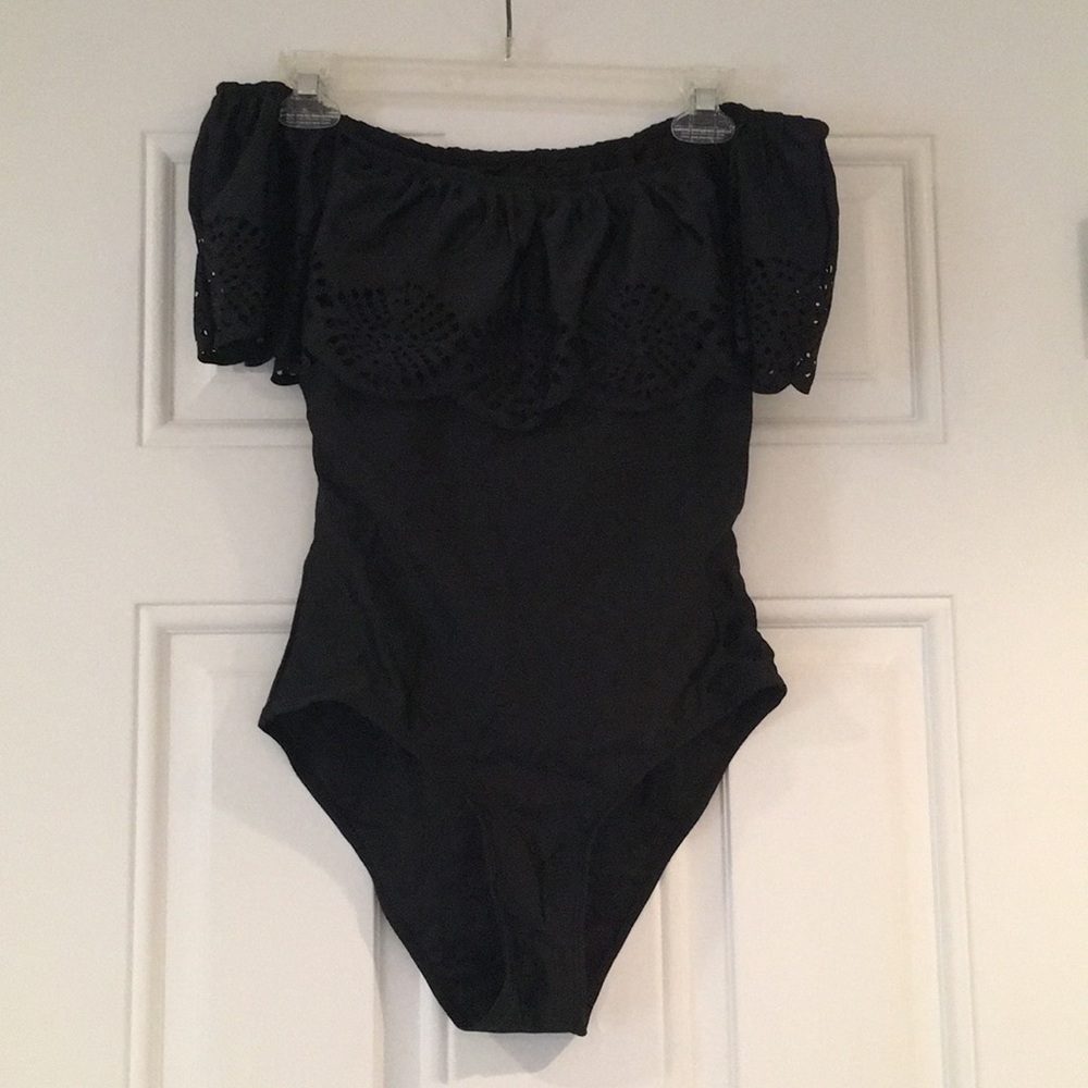 Off the Shoulder Black One Piece Swimsuit